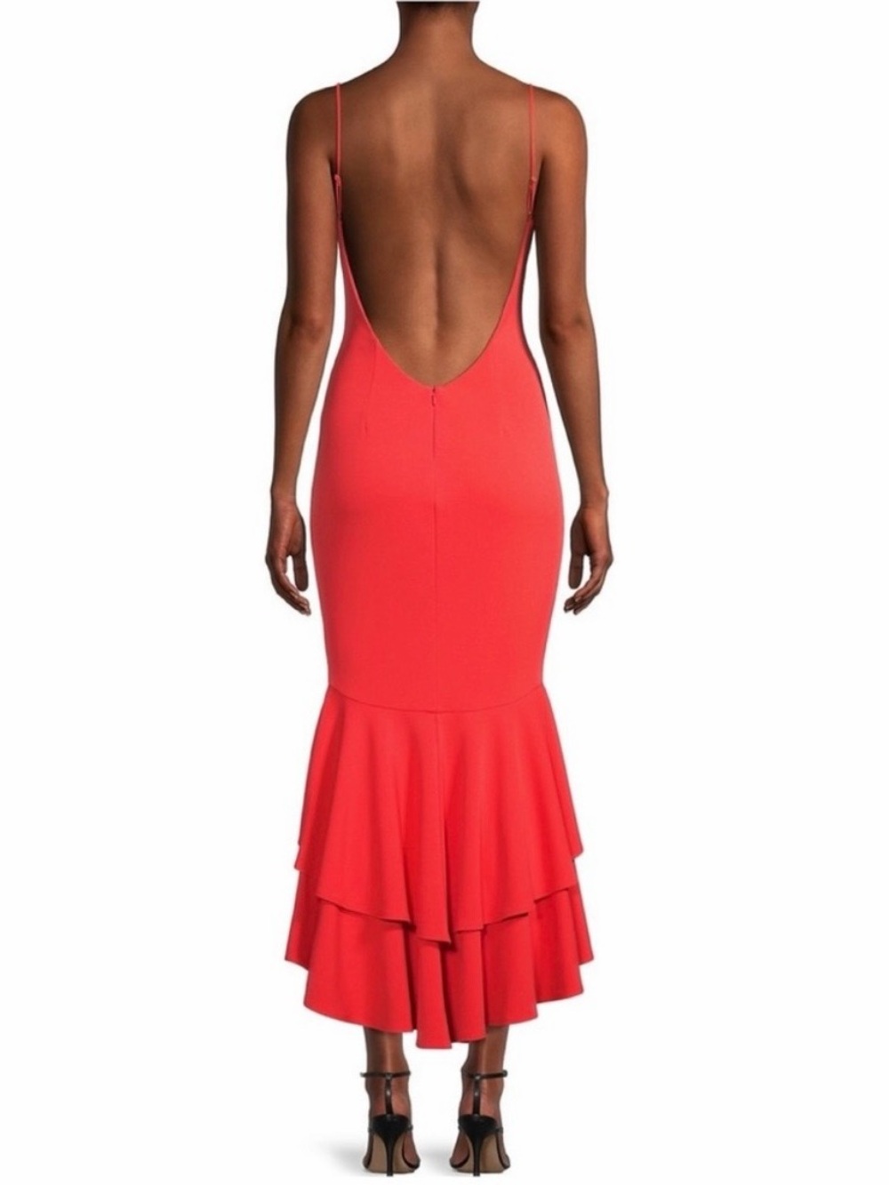 Katie May Aphrodite Maxi Dress Open Back Ruffle Hem in Cayenne Size M NWT NEW - Picture 2 of 11